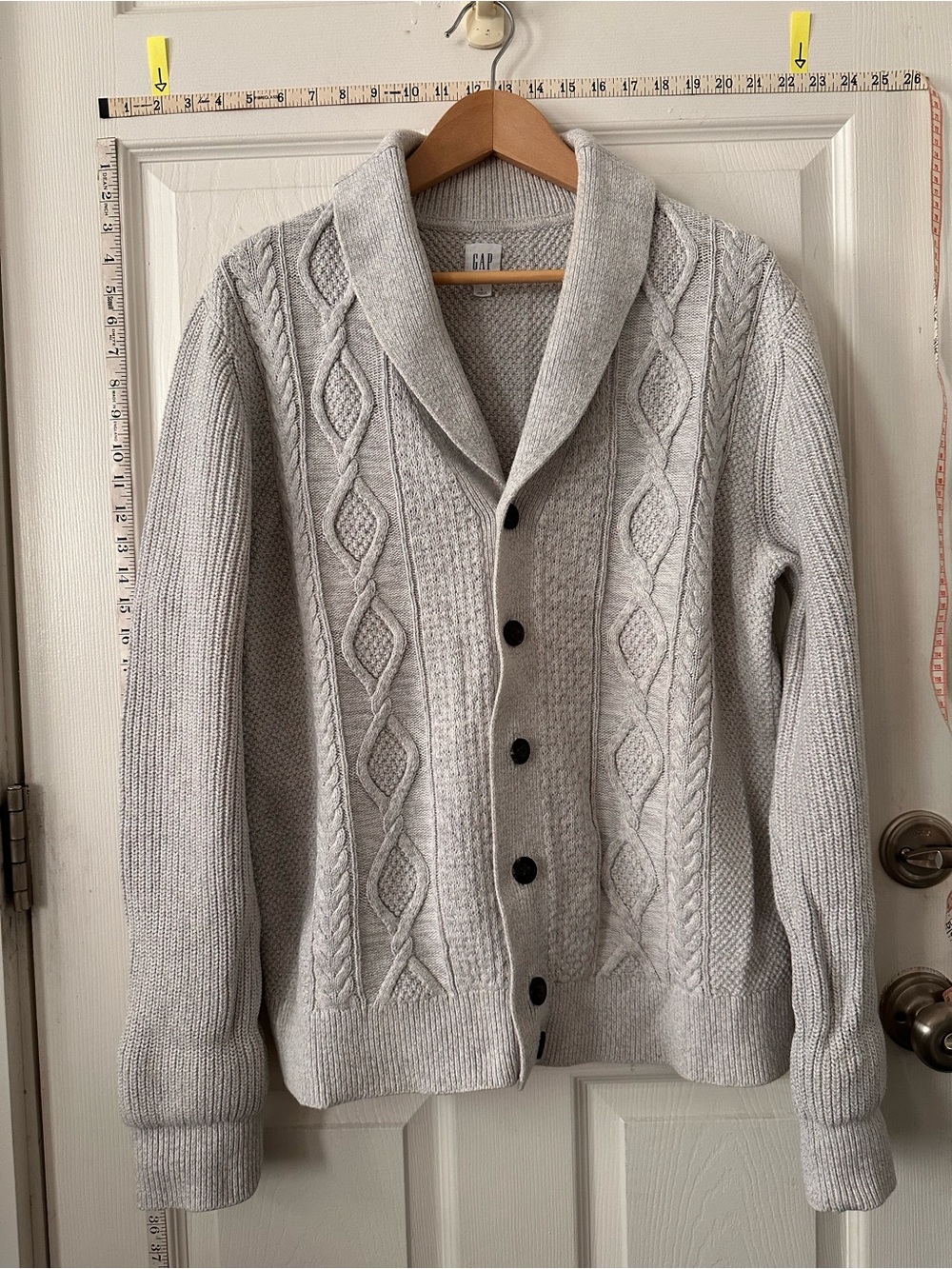 GAP Men’s Light Gray Shawl Collar Cable Knit Cardigan
